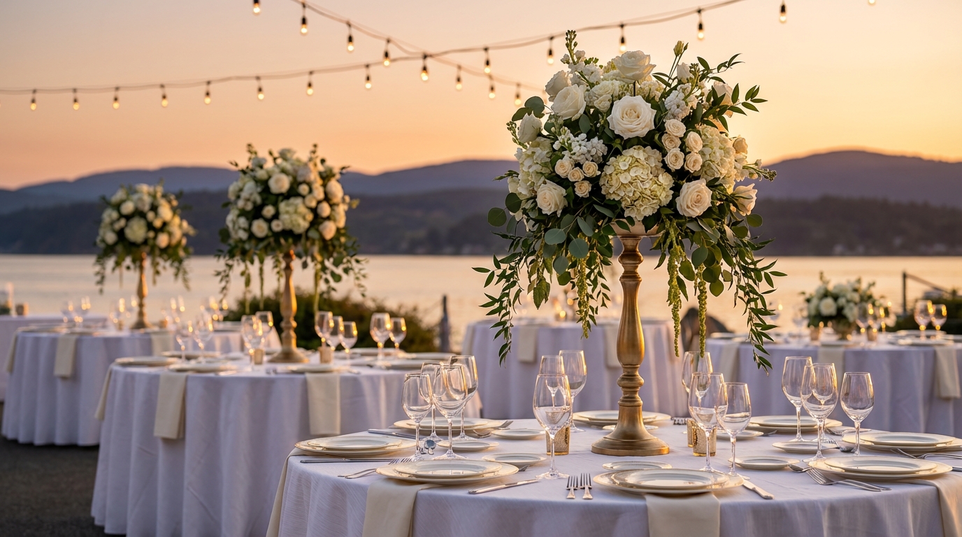 Luxury wedding reception at sunset